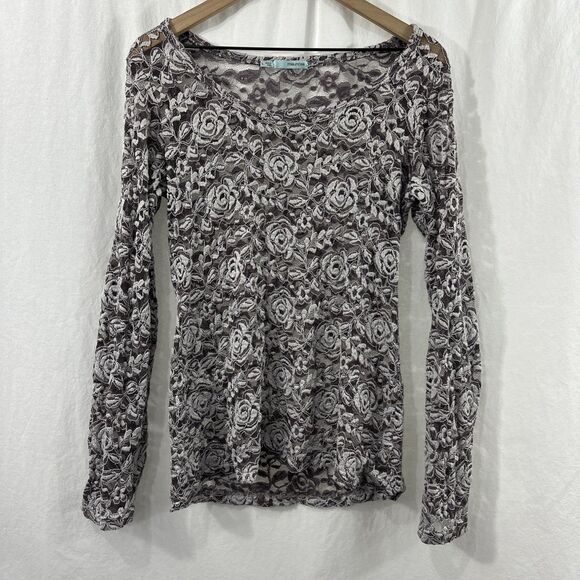 Maurices Floral Lace Sheer Mesh Long Sleeve Top Womens L - Picture 1 of 9